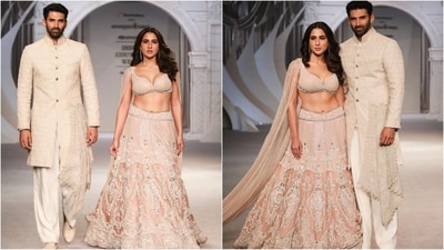 Sara Ali Khan and Aditya Roy Kapur turn showstoppers for Shantnu & Nikhil at India Couture Week. (Instagram/@fdciofficial) Sara Ali Khan and Aditya Roy Kapur turn showstoppers for Shantnu & Nikhil at India Couture Week. (Instagram/@fdciofficial)