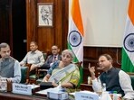 Union Finance Minister Nirmala Sitharaman with Union MoS for Finance Pankaj Chaudhary and Revenue Secretary Sanjay Malhotra during the 51st Goods and Services Tax (GST) Council Meeting. 