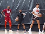 Jalen Johnson with LeBron James Jalen Johnson with LeBron James