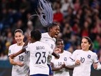 France's forward #11 Kadidiatou Diani celebrates after scoring during the Australia and New Zealand 2023 Women's World Cup Group F football match between Panama and France France's forward #11 Kadidiatou Diani celebrates after scoring during the Australia and New Zealand 2023 Women's World Cup Group F football match between Panama and France