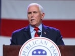 FILE PHOTO: Former U.S. Vice President and Republican presidential candidate Mike Pence speaks at the Republican Party of Iowa's Lincoln Day Dinner in Des Moines, Iowa, U.S., July 28, 2023. REUTERS/Scott Morgan/File Photo