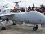 An ANKA drone developed by Turkish Aerospace Industries presented at the Paris Air Show on June 21, 2023, in Le Bourget, north of Paris.