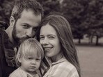 Kalki Koechlin with her boyfriend Guy Hershberg and daughter Sappho in a family photo.