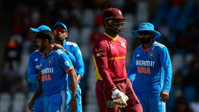 Team India players in action during the 3rd and final ODI of the series vs West Indies (AFP) Team India players in action during the 3rd and final ODI of the series vs West Indies (AFP)