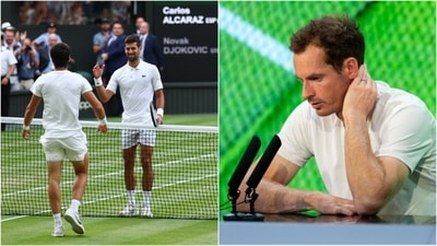 Andy Murray (R) attended the final between Carlos Alcaraz and Novak Djokovic (AP)