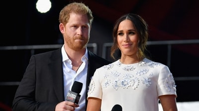 Prince Harry and Meghan Markle speak during the 2021 Global Citizen Live festival at the Great Lawn, Central Park on September 25, 2021 in New York City (Photo by Angela Weiss / AFP) (AFP) Prince Harry and Meghan Markle speak during the 2021 Global Citizen Live festival at the Great Lawn, Central Park on September 25, 2021 in New York City (Photo by Angela Weiss / AFP) (AFP)