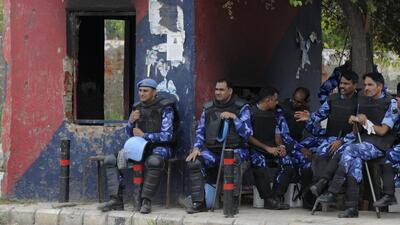 Rapid Action Force at Nuh chowk on Wednesday. (Parvee Kumar/ HT Photo) Rapid Action Force at Nuh chowk on Wednesday. (Parvee Kumar/ HT Photo)