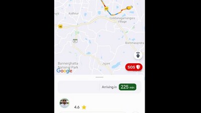 Snapshot of the Rapido app that shows 225 minutes waiting time. (Twitter/@Deyalla) Snapshot of the Rapido app that shows 225 minutes waiting time. (Twitter/@Deyalla)