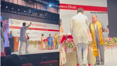 Snapshot of the student dancing on stage while receiving the graduation certificate. (Instagram/@Arya Kothari) Snapshot of the student dancing on stage while receiving the graduation certificate. (Instagram/@Arya Kothari)