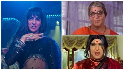Ayushmann Khurrana in Dream Girl 2 (left), Kamal Haasan from Chachi 420 and Govinda from Aunty No 1. Ayushmann Khurrana in Dream Girl 2 (left), Kamal Haasan from Chachi 420 and Govinda from Aunty No 1.
