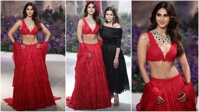 Vaani Kapoor walks the ramp as showstopper for Roseroom by Isha J in a stunning red lacy attire at India Couture Week. (Instagram/@fdciofficial) Vaani Kapoor walks the ramp as showstopper for Roseroom by Isha J in a stunning red lacy attire at India Couture Week. (Instagram/@fdciofficial)