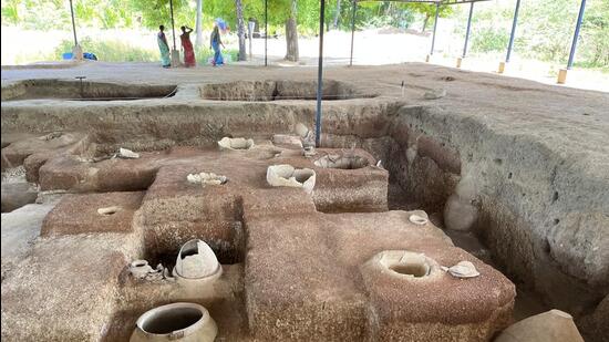 While the ninth phase of excavations are underway in Keeladi, it is season four in Konthagai (HT Photo)