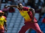 Jason Holder recorded sensational figures of 2/19 and bowled a wicket maiden over as the West Indies beat India by four wickets. India were limited to a score of 145/9 in reply to West Indies 149/6.&nbsp;(AFP)