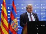 FC Barcelona's President Joan Laporta delivers a speech. FC Barcelona's President Joan Laporta delivers a speech.