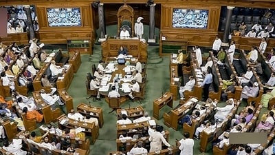 Proceedings of Lok Sabha underway during the Monsoon Session of Parliament, in New Delhi on Thursday. (ANI)