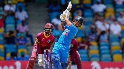 Ishan Kishan smacks one down the ground. (AP) Ishan Kishan smacks one down the ground. (AP)