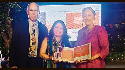 Caroline Rowett, the British deputy high commissioner (right), with writer-therapist Renee Singh (centre), who has been featured in the book, during its launch in Chandigarh. (HT) Caroline Rowett, the British deputy high commissioner (right), with writer-therapist Renee Singh (centre), who has been featured in the book, during its launch in Chandigarh. (HT)