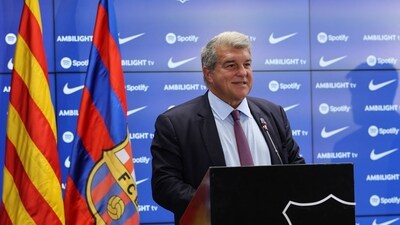 FC Barcelona's President Joan Laporta delivers a speech. (AFP) FC Barcelona's President Joan Laporta delivers a speech. (AFP)