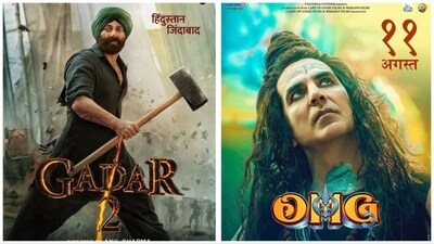 Sunny Deol in Gadar 2 poster (left), and Akshay Kumar in OMG 2. Sunny Deol in Gadar 2 poster (left), and Akshay Kumar in OMG 2.