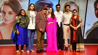 The cast of the film Rocky Aur Rani Kii Prem Kahaani pose together at the success meet. The Karan Johar film also stars Jaya Bachchan, Shabana Azmi and Aamir Bashir in supporting roles. In the film, a key scene that includes Ranveer's character and Alia's father's character (played by Bengali actor Tota Roy Chowdhury) dancing together to Kathak, to the song Dola Re Dola (inspired from Sanjay Leela Bhansali's Devdas number) has been singled out for praise by audiences and critics alike. (Varinder Chawla) The cast of the film Rocky Aur Rani Kii Prem Kahaani pose together at the success meet. The Karan Johar film also stars Jaya Bachchan, Shabana Azmi and Aamir Bashir in supporting roles. In the film, a key scene that includes Ranveer's character and Alia's father's character (played by Bengali actor Tota Roy Chowdhury) dancing together to Kathak, to the song Dola Re Dola (inspired from Sanjay Leela Bhansali's Devdas number) has been singled out for praise by audiences and critics alike. (Varinder Chawla)