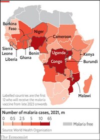 Number of malaria cases (The Economist)
