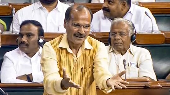 Congress MP Adhir Ranjan Chowdhury speaks in the Lok Sabha (PTI)