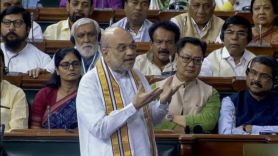 Union home minister Amit Shah speaks during the discussion on Government of National Capital Territory of Delhi (Amendment) Bill, 2023 in Lok Sabha. Delhi CM Arvind Kejrwal has said that it will make Delhi residents “helpless”. (ANI)