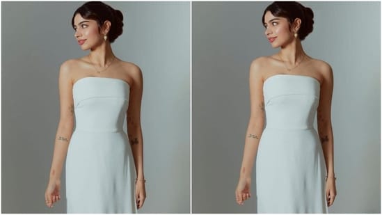 Earlier, for the screening of Bawaal, Khushi Kapoor wore an elegant white strapless dress.(Instagram/@tanghavri)