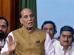 Defence Minister Rajnath Singh speaks in the Lok Sabha during the Monsoon session of Parliament, in New Delhi, Friday. Defence Minister Rajnath Singh speaks in the Lok Sabha during the Monsoon session of Parliament, in New Delhi, Friday.