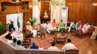 A delegation of BJP legislators led by Babulal Marandi met Governor CP Radhakrishnan on Friday (ANI) A delegation of BJP legislators led by Babulal Marandi met Governor CP Radhakrishnan on Friday (ANI)