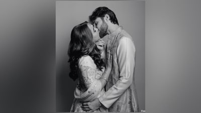 One photo shows the couple sharing a kiss. The couple got engaged in May this year, and last night, they invited friends and family to celebrate the occasion. (Instagram) One photo shows the couple sharing a kiss. The couple got engaged in May this year, and last night, they invited friends and family to celebrate the occasion. (Instagram)