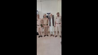 Abdul Karim Butt in custody of Jammu and Kashmir Police. (HT Photo)