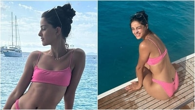 Ananya Panday in a hot pink bikini chills during Ibiza holiday. (Instagram) Ananya Panday in a hot pink bikini chills during Ibiza holiday. (Instagram)