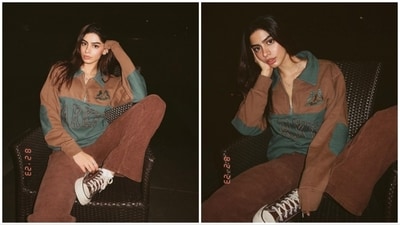 Khushi Kapoor earlier treated her fans with photos of herself in a brown sweatshirt and matching pants.&nbsp; (Instagram/@khushi05k)