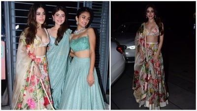 Alaya F impressed the fashion gods with her desi avatar in a floral-printed modern pastel lehenga.&nbsp; (HT Photo)