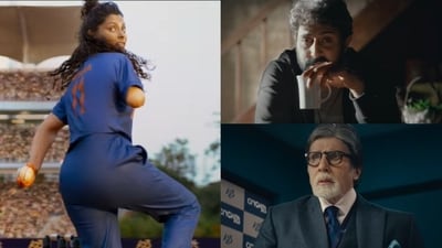 Saiyami Kher, Abhishek Bachchan and Amitabh Bachchan in Ghoomer trailer. Saiyami Kher, Abhishek Bachchan and Amitabh Bachchan in Ghoomer trailer.