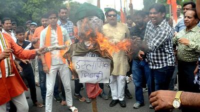 Protests were also carried out at 23 locations where they chanted religious slogans and demanded a probe by the National Investigation Agency (NIA) into the attack on the religious procession at Nalhar village in Nuh on Monday. (HT Photo) Protests were also carried out at 23 locations where they chanted religious slogans and demanded a probe by the National Investigation Agency (NIA) into the attack on the religious procession at Nalhar village in Nuh on Monday. (HT Photo)