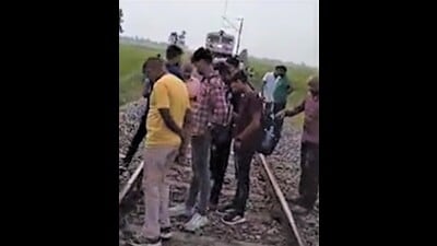 The spot where a farmer detected the rail fracture and stopped the train near Lalgopalganj in Prayagraj. (Sourced)