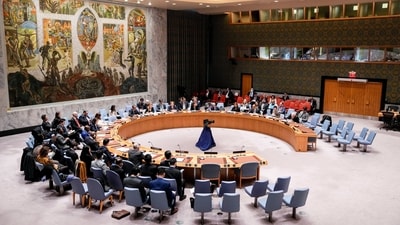 India responding to the issue of Kashmir raised by a Pakistani representative during the UN Security Council’s Open Debate on Famine and Conflict-Induced Global Food Insecurity. (File) (AP) India responding to the issue of Kashmir raised by a Pakistani representative during the UN Security Council’s Open Debate on Famine and Conflict-Induced Global Food Insecurity. (File) (AP)