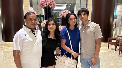 Assam chief minister Himanta Biswa Sarma with his wife, Riniki Bhuyan Sharma, and two children. (Twitter / @himantabiswa) Assam chief minister Himanta Biswa Sarma with his wife, Riniki Bhuyan Sharma, and two children. (Twitter / @himantabiswa)