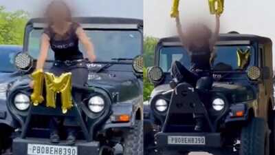 Punjab Police has taken action against the woman who was seen sitting on a moving car's bonnet to film reels.