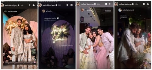 Aaliyah Kashyap and Shane Gregoire at their engagement bash with Khushi Kapoor and others. Aaliyah Kashyap and Shane Gregoire at their engagement bash with Khushi Kapoor and others.