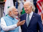 United States President Joe Biden with Prime Minister Narendra Modi during a ceremonial welcome hosted for PM Modi at the South Lawns of the White House in Washington DC. 