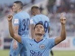 Lalianzuala Chhangte celebrates after scoring a goal against Mohammedan Sporting in Duran Cup encounter 