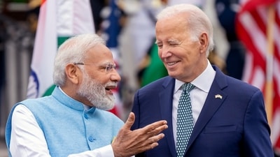 United States President Joe Biden with Prime Minister Narendra Modi during a ceremonial welcome hosted for PM Modi at the South Lawns of the White House in Washington DC. (File) United States President Joe Biden with Prime Minister Narendra Modi during a ceremonial welcome hosted for PM Modi at the South Lawns of the White House in Washington DC. (File)