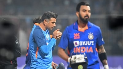 India's coach Rahul Dravid (L) reacts next to player KL Rahul at the end of the second one-day international (ODI) cricket match between India and Sri Lanka at the Eden Gardens Stadium in Kolkata on January 12, 2023 (AFP) India's coach Rahul Dravid (L) reacts next to player KL Rahul at the end of the second one-day international (ODI) cricket match between India and Sri Lanka at the Eden Gardens Stadium in Kolkata on January 12, 2023 (AFP)