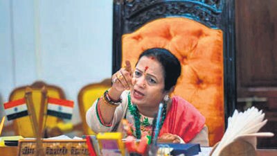Mumbai, India - November 25, 2020: Mumbai Mayor Kishori Pednekar during an interview at Mayor bunglow, Byculla in Mumbai, India, on Wednesday, November 25, 2020.(Photo By Pratik Chorge/Hindustan Times) Mumbai, India - November 25, 2020: Mumbai Mayor Kishori Pednekar during an interview at Mayor bunglow, Byculla in Mumbai, India, on Wednesday, November 25, 2020.(Photo By Pratik Chorge/Hindustan Times)