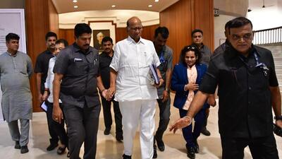 NCP chief Sharad Pawar leaves after the Maha Vikas Aaghadi meeting at Nehru Centre in Worli, in Mumbai, on Saturday. (Photo by Bhushan Koyande/HT Photo) NCP chief Sharad Pawar leaves after the Maha Vikas Aaghadi meeting at Nehru Centre in Worli, in Mumbai, on Saturday. (Photo by Bhushan Koyande/HT Photo)