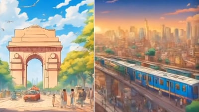 The image is taken from a Reddit video that shows an artist's imagination of Delhi in anime world. (Reddit/@al_mitra) The image is taken from a Reddit video that shows an artist's imagination of Delhi in anime world. (Reddit/@al_mitra)
