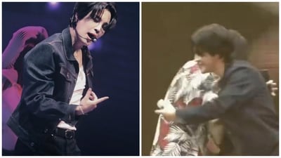 Jimin made a surprise appearance during Suga's D-Day concert. Jimin made a surprise appearance during Suga's D-Day concert.
